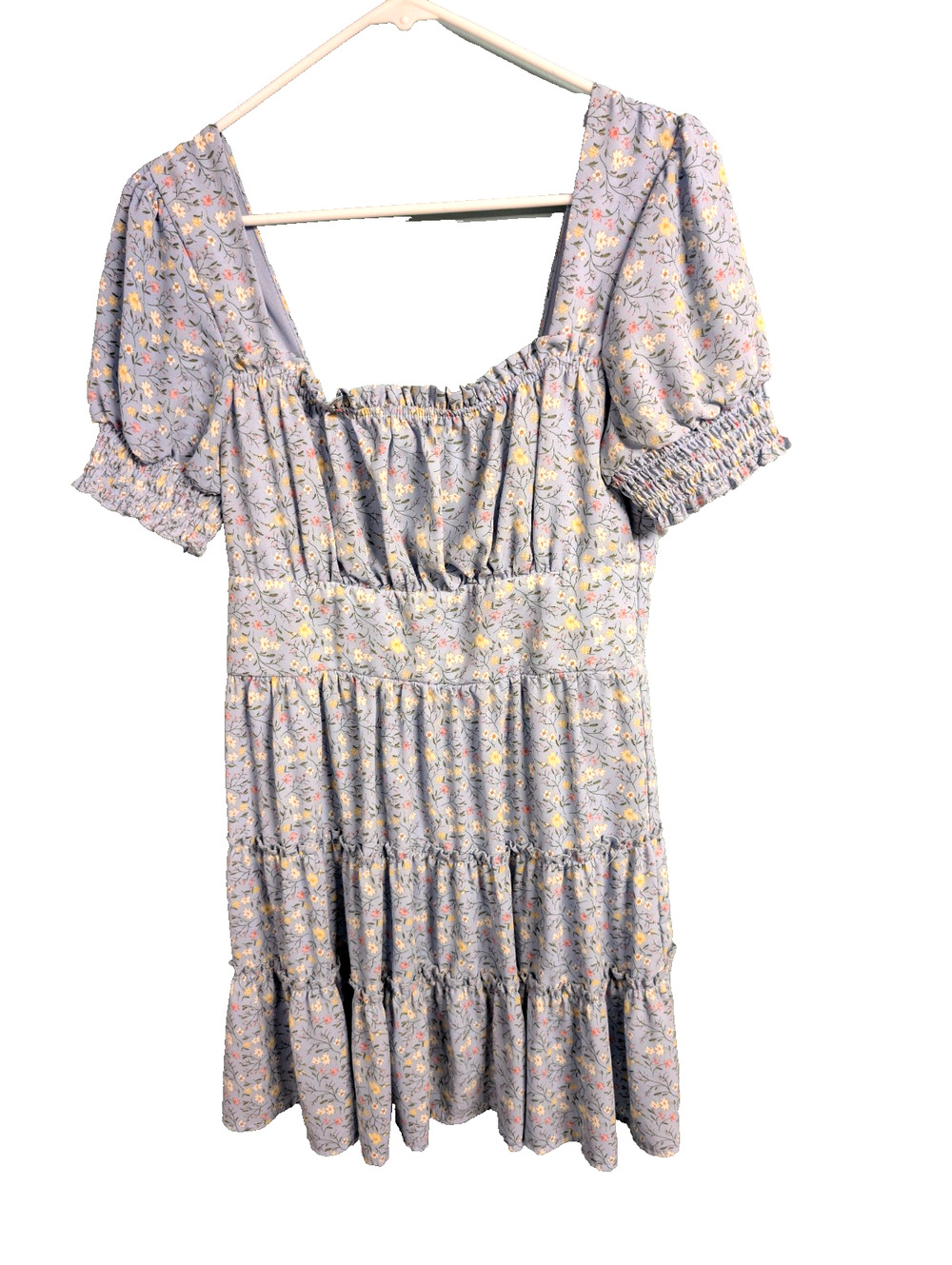 Trixxi Floral Tiered Sundress Coquette Light Blue Daisy Pastel Smocked Back Sz L